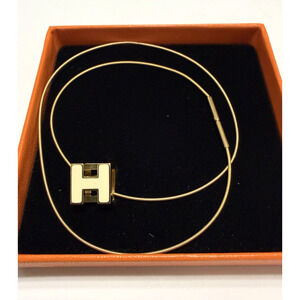 Hermès Cage d’H Cube Gold Tone Pendant Necklace White Cream Made in France